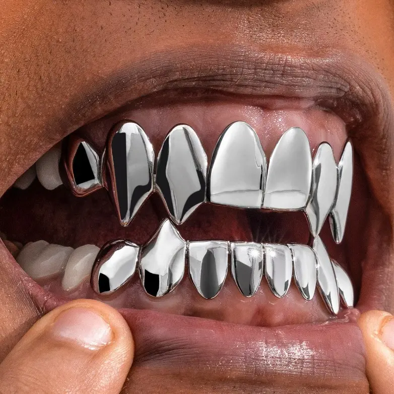 Best-selling premium eight-tooth pointed tooth caps, European/American grillz, hip-hop grillz, silver tooth caps for Halloween