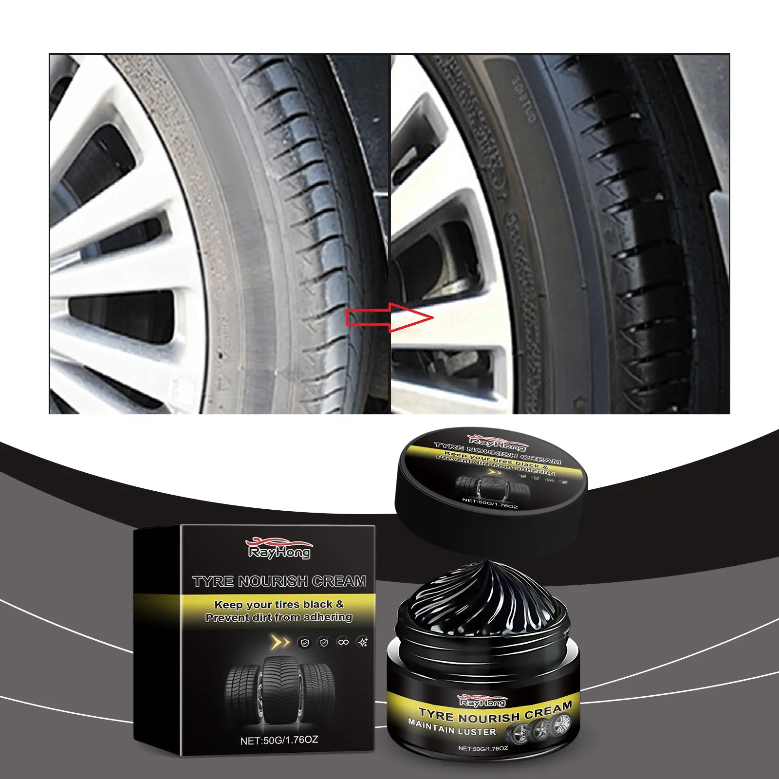 Tire Nourish Cream - Long Lasting Protection UV Shield Prevents Cracking Dirt Repellant Tire Shine Kit for Car SUV Truck Owners Easy Apply Formula 50g chinese Tire Care Cream and Protection