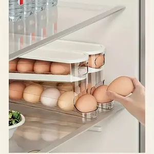 Clear Egg Storage Box, 1 Count Space-SavingRolling Egg Holder, Durable Plastic Egg Organizerfor Refrigerator, Kitchen Accessories #GLOBALPICKS