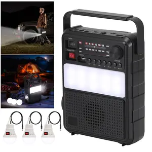 Solar Rechargeable 3-Band Radio AM & FM Shortwave Emergency Radio Mp3 Music Bluetooth Speaker With Front Side And External LED Light Solar Panel