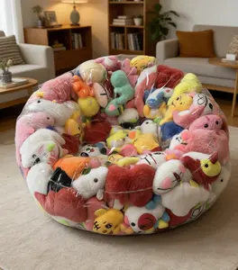 Large-capacity transparent PVC beanbag sofa storage stool, multi-functional, durable, easy to clean, with zipper closure.  A ​​perfect organizer for plush toys and household items. An essential space-saving item for your home.