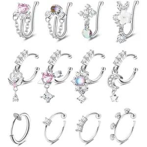 Nose Cuff  Nose Ring Hoop Clip  Nose Ring CZ Dangle  Nose Rings Cartilage Tragus Ring Nose Cuff Non  for Women Men