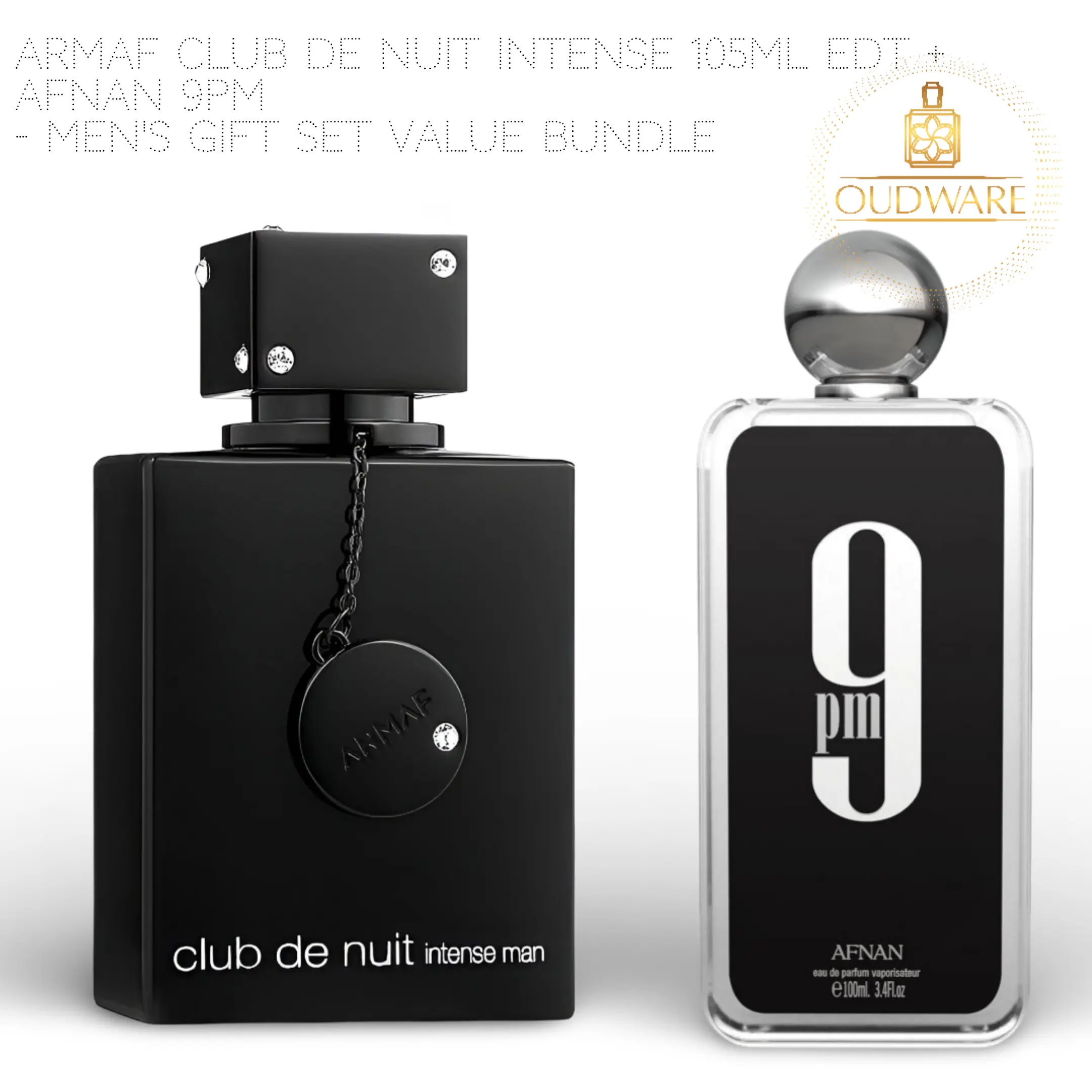 Armaf Club De Nuit Intense For Men EDT 105ml (3.6 Oz) + Afnan 9PM EDP 100ml (3.4 Oz) - For Men - Fragrance Value Bundle - Luxury Fragrance Gift Set For Men, Edp Perfume Spray, Vanilla Patchouli Fragrance