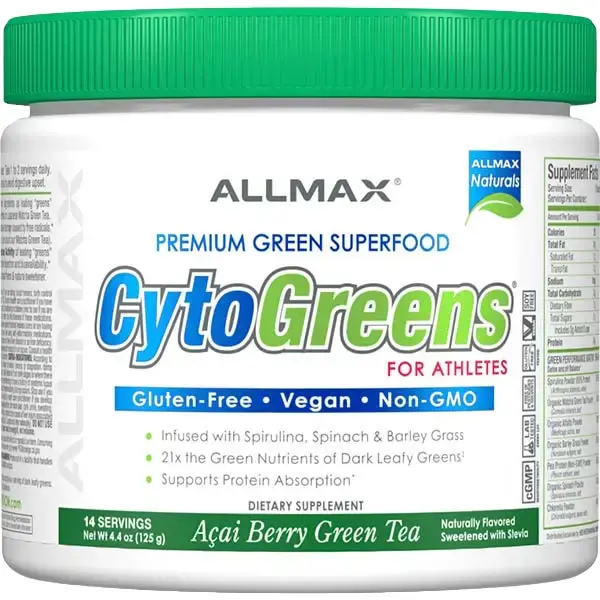 ALLMAX Naturals CytoGreens Super Green Powder - Premium Green Superfood for Athletes - Acai Berry Green Tea Flavor - Gluten-Free Vegan Non-GMO - Healthcare - Dietary Edible Supplement Vitamin Fitness Protein