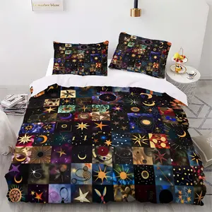 3pcs Universe Patchwork Decorative Bedding Set, Cosmic Themed Star Map, Moon & Geometric Patterns, Bedroom Art Gallery, 100% Polyester