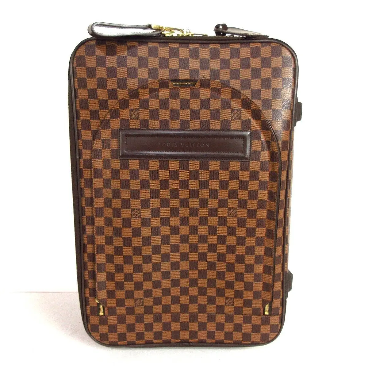 Pre-owned Louis Vuitton Coated Canvas and Leather Luggage Damier Ebene Pegase 55 Carryon Carry On Roller Suitcase Luggage