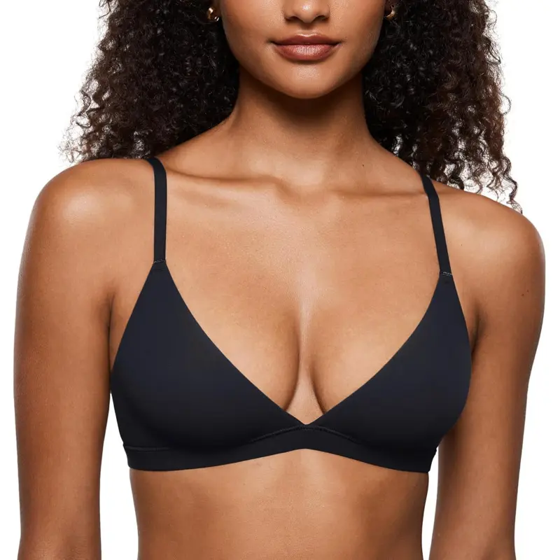 Women's Stretchy Adjustable Soft-Strap Inbarely Triangle Bralette - Plunge, Unlined, Seamless, No Underwire, Everyday Fabric Bra