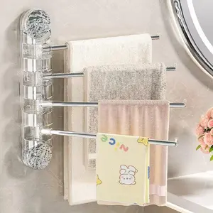 Suction Cup Towel Rack, 1 Count Wall Mounted Rotating Storage Rack, Multifunctional Towel Holder for Bathroom Kitchen Dormitory Hotel, Bathroom Accessories Organizer