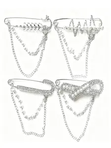 Vintage Chain Brooch Set of 4, Fashion Metal Accessories, Street Style & Elegant Sweater Decorations, Unisex Jewelry, Drop Set Pins