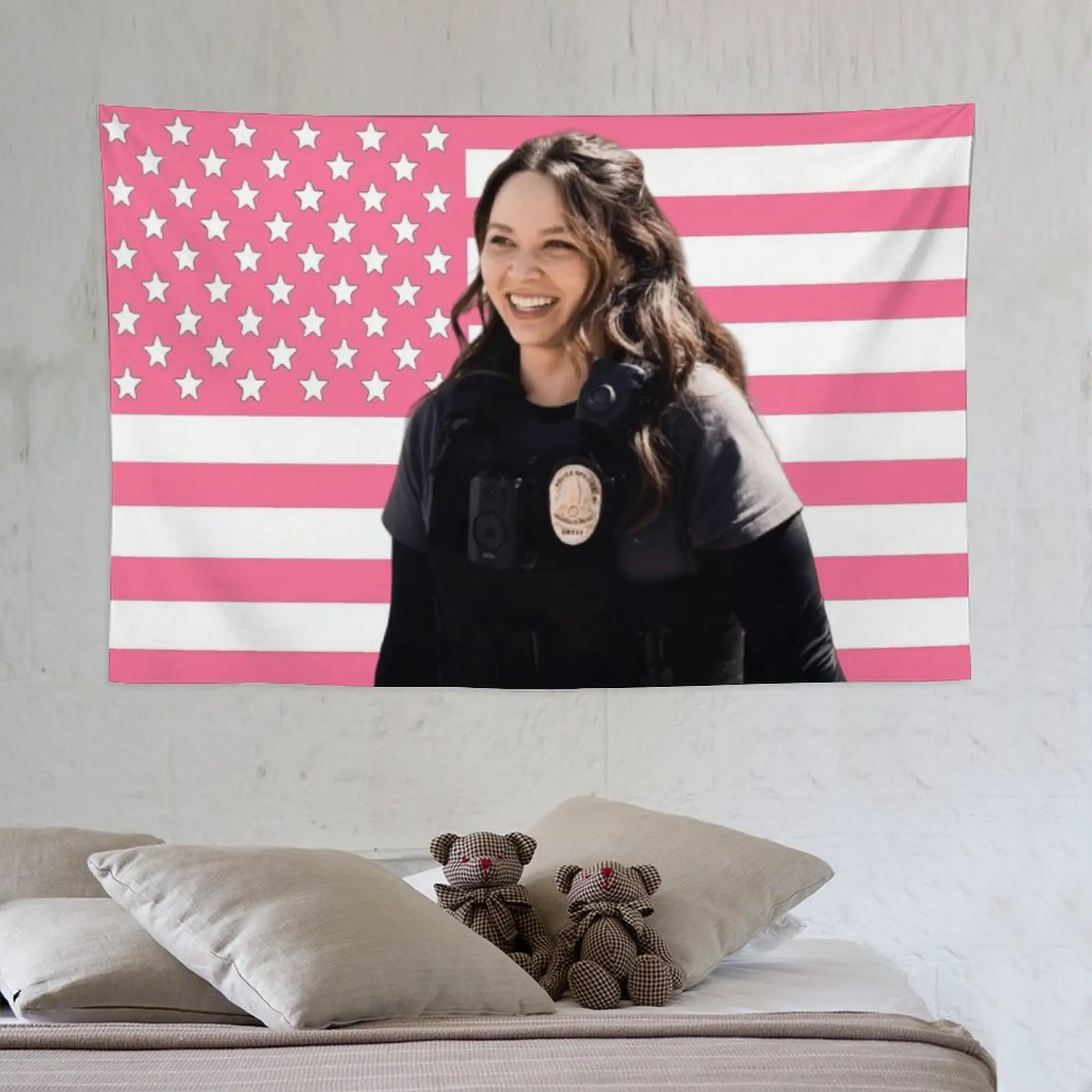 Lucy Chen The Rookie Pink American Flags Tapestry Art Prints Wall Painting Artworks Tapestries Hanging Picture Gift Bedroom Living Room Dorm Kitchen Home Decor