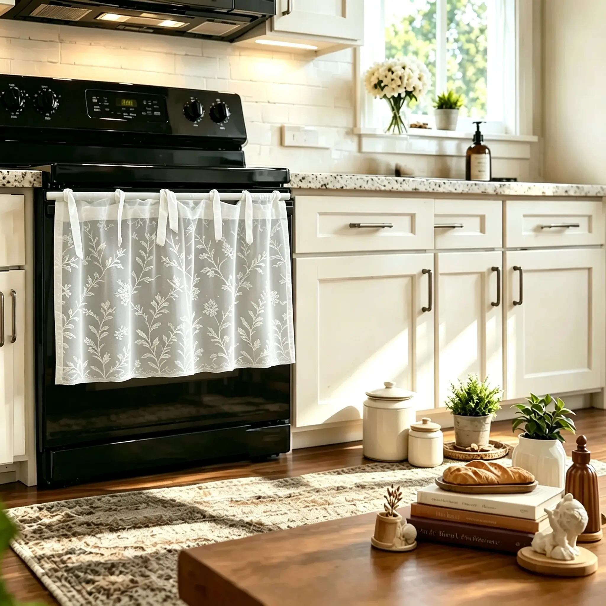 Rustic Farmhouse Fabric Stove Top Cover - 30.5"w x 21.65"l Strap-On Decorative Cover, Multi-Functional Household Textile for Country Kitchens, Curtain-Inspired Design for Maintaining Cohesive Look with Dishwashers & Cabinets, Kitchen Cover
