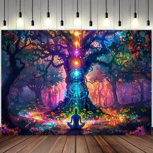 Tree of Life Tapestry Chakra Tree Backdrop Spiritual Theme Wall Hanging Photography Background Meditation Decor for Living Room Bedroom Indoor Outdoor Home Decoration
