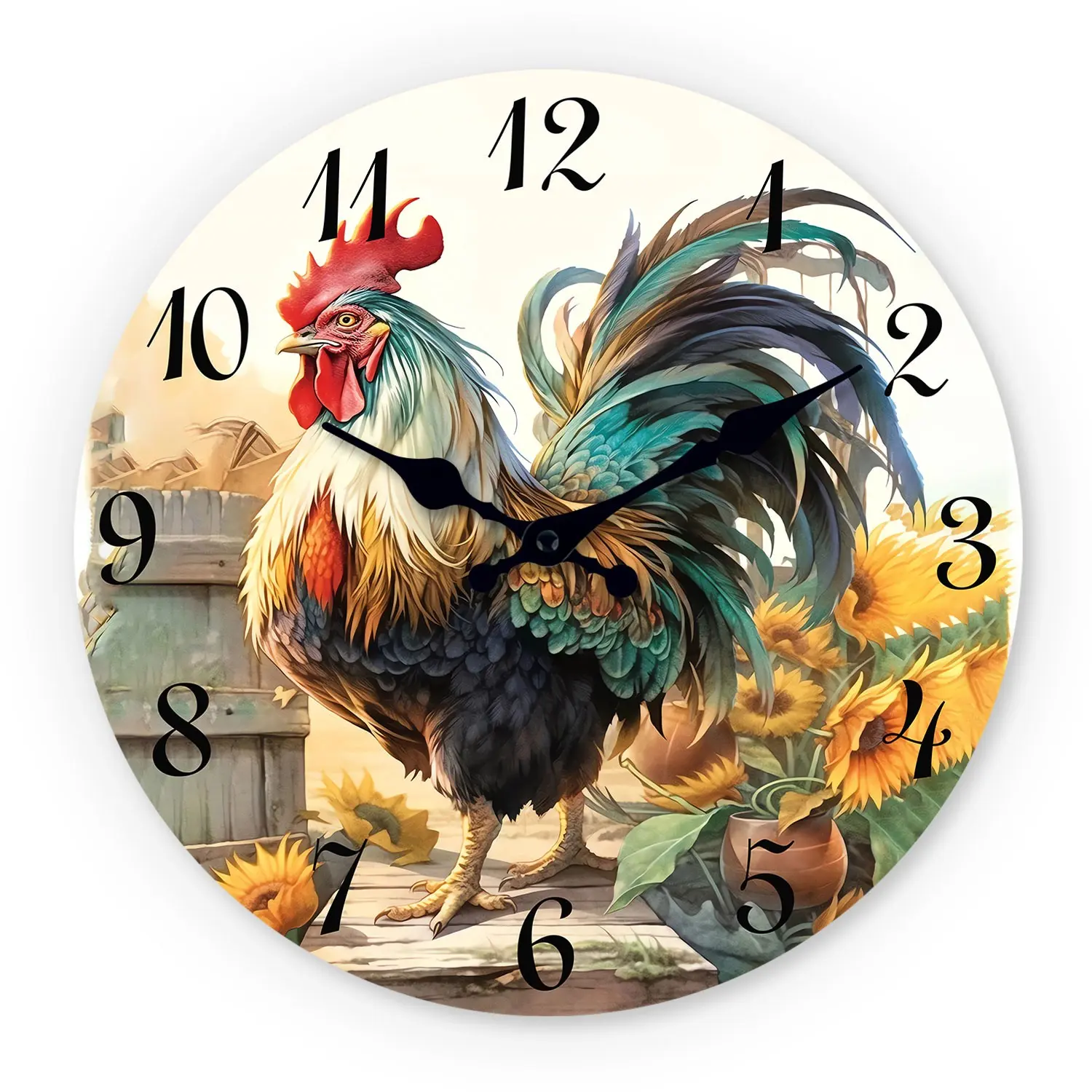Rooster & Sunflower Wooden Construction Wall Clock, Silent Operation 10-14 Inch Battery Operated, Ideal for Living Room Bedroom Office, Decor, Creative Decorative Clock, Valentine's Day Festival Ramadan, Home Decor