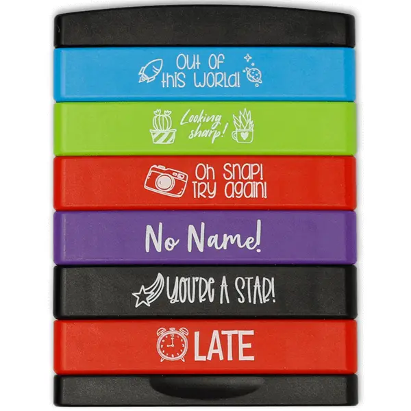 Fun Stackable Teacher Stamps for Classroom Grading - Set of 6 Fun Stackable Teacher Stamps for Classroom Grading - Set of 6
