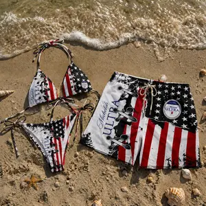 Ultra Matching Couple Swimwear Set – USA Flag Bikini & Men’s Board Shorts, Patriotic Summer Beach Outfit, Vacation Ready Swimwear 2026 (Sold Separately)