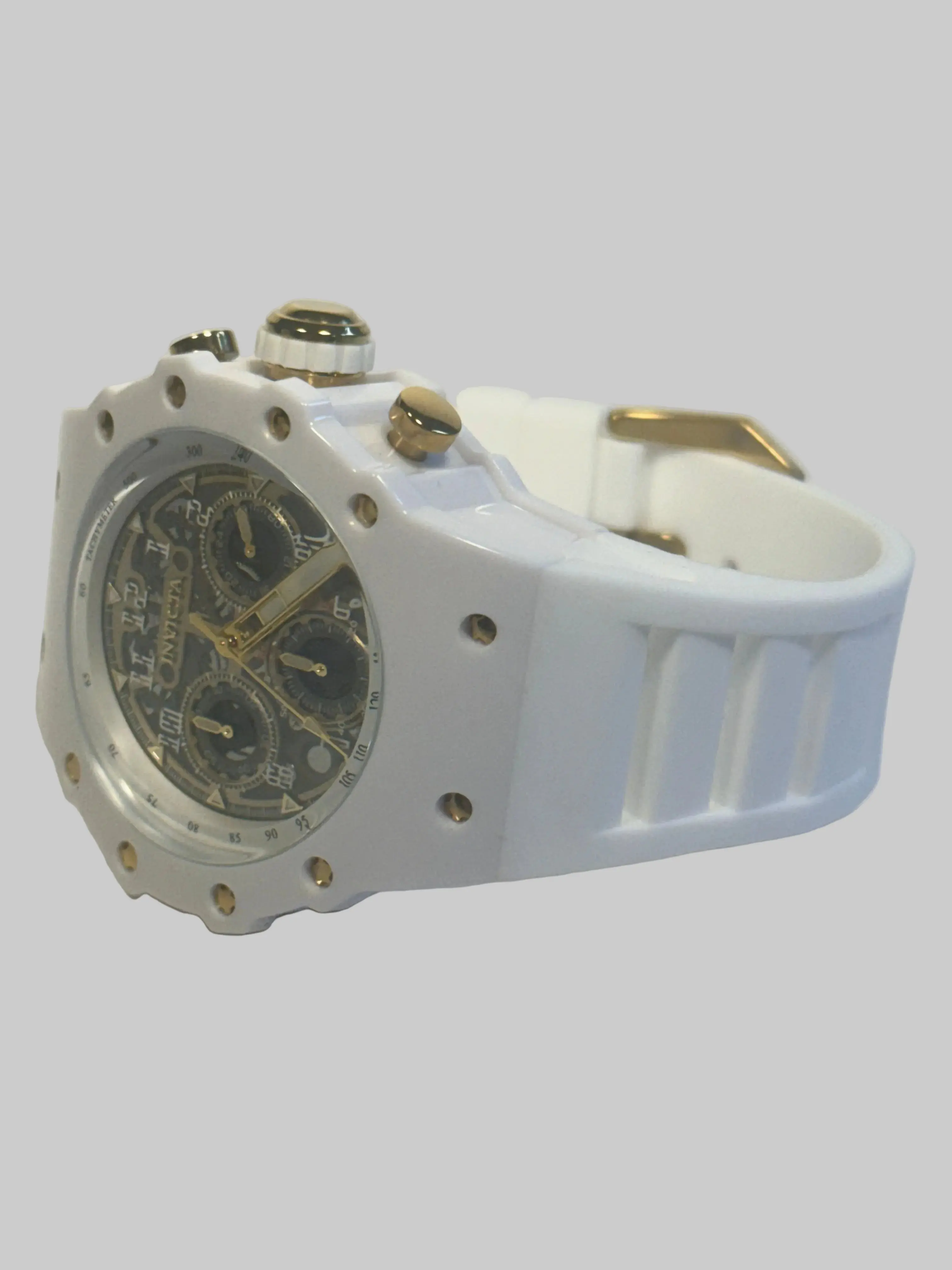 Invicta Men's Racing 43.5mm Quartz Watch IN-69649 Gold Dial White Silicone Strap