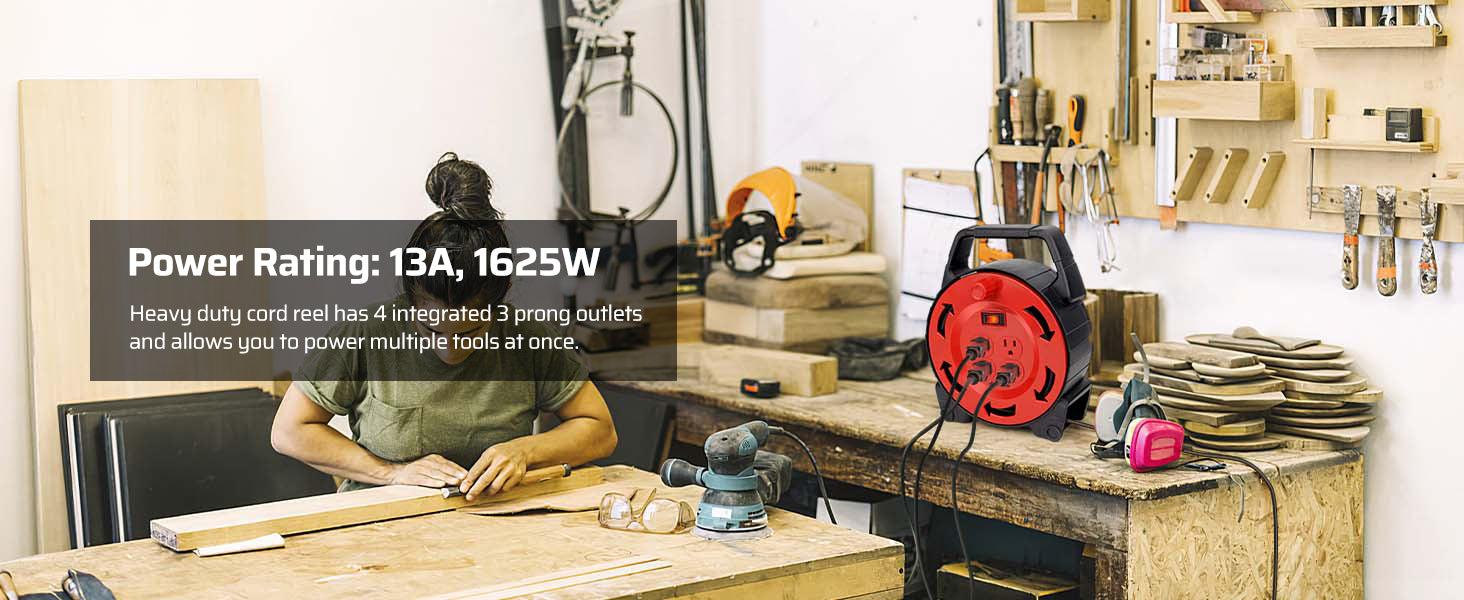 DEWENWILS 30ft Retractable Extension Cord Reel 13A/125V 16/3C SJTW Black Cable 4 Outlets with Circuit Breakers & Power Switch LED for Indoor/Outdoor Use HCRB30B DEWENWILS 30ft Retractable Extension Cord Reel 13A/125V 16/3C SJTW Black Cable 4 Outlets with Circuit Breakers & Power Switch LED for Indoor/Outdoor Use HCRB30B