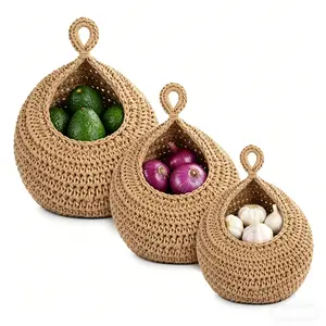 【6 pcs】Plant Storage Bag, Fruit Basket & Jute Rope Woven Bag — Natural Jute Weave, Bohemian Style