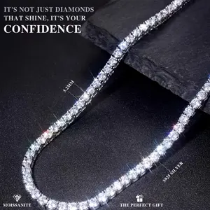 Moissanite Tennis Necklace - S925 Silvery Tennis Necklace - 21.2ct - Set with sparkling Moissanite, 5.2mm wide, suitable for all occasions, suitable for, wives, girlfriends, mothers, daughters, in a beautiful gift box, Special Occasion Jewe