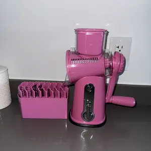 SUSTEAS Rotary Cheese Grater with 5 Replacement Blades Strong Suction Cup Base BPA Free Compact Design for Easy Cleaning Kitchen Utensils Pink - Mandoline Slicer Vegetable Cutter Vegetable Fruit Cutter