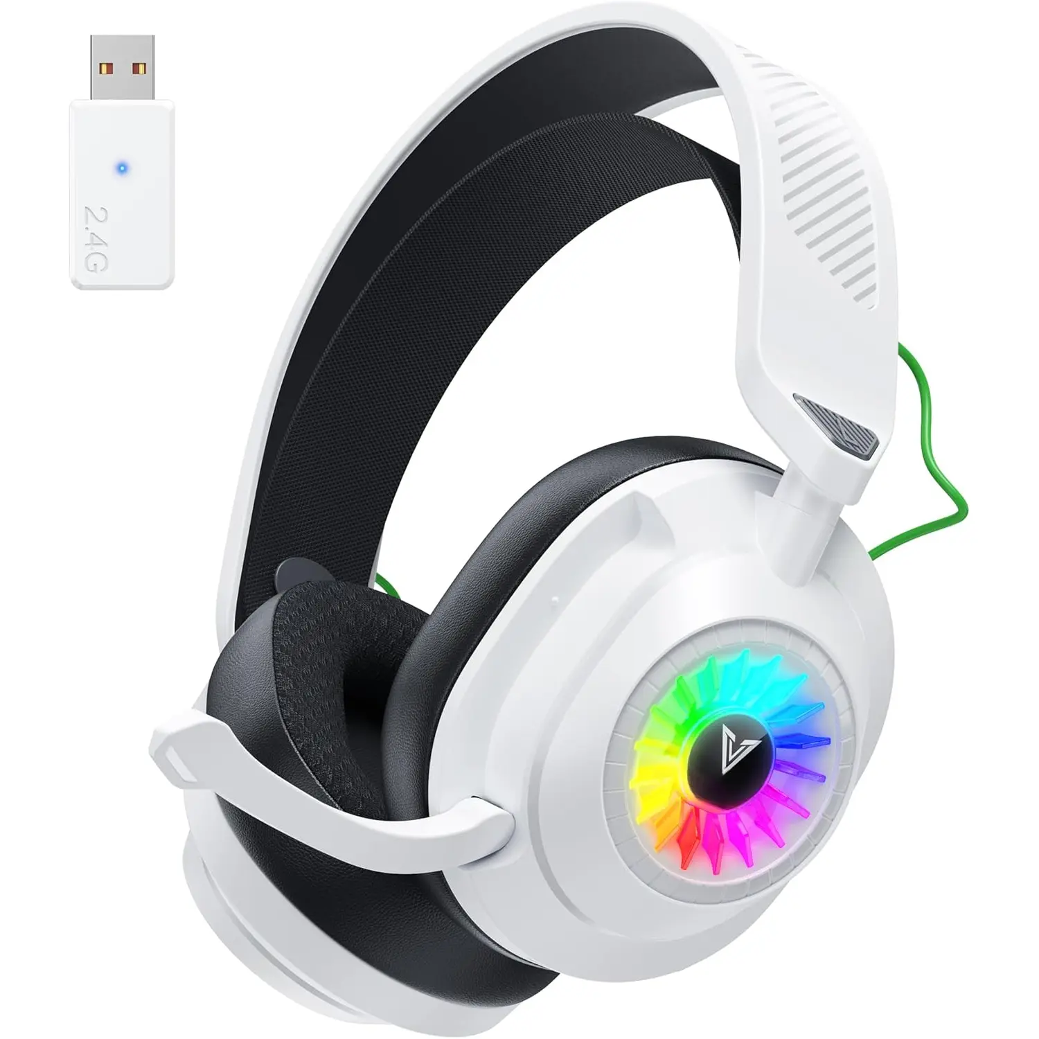 HW10 Wireless  for PS5,PS4,PC,2.4GHz  Gaming Headphones with Noise Cancelling Microphone,50Hr  Gamer Headset for , Laptop,Mobile,,Cool RGB (White)
