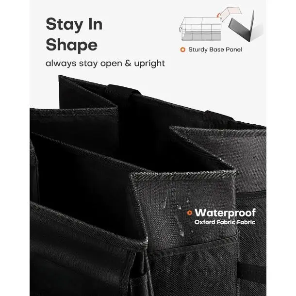 Trunk Organizer - Car Organizer, Foldable Trunk organizer for SUVs & Sedans, Sturdy Car Organization for Car Accessories, Tools, Sundries, Black, 2 Compartments, 21.3"×12.6"×10.6"