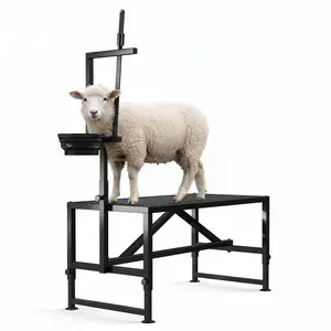 Garvee 47in Goat Stand, Metal Livestock Shearing Stand, Adjustable Goat Stand with Feeder for Grooming, Shearing, Physical Examination,and Milking, Black