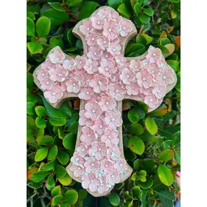 Pink Floral Wall Cross, Flower Bud Home Religious Decor, Ideal Gift for Home Supplies