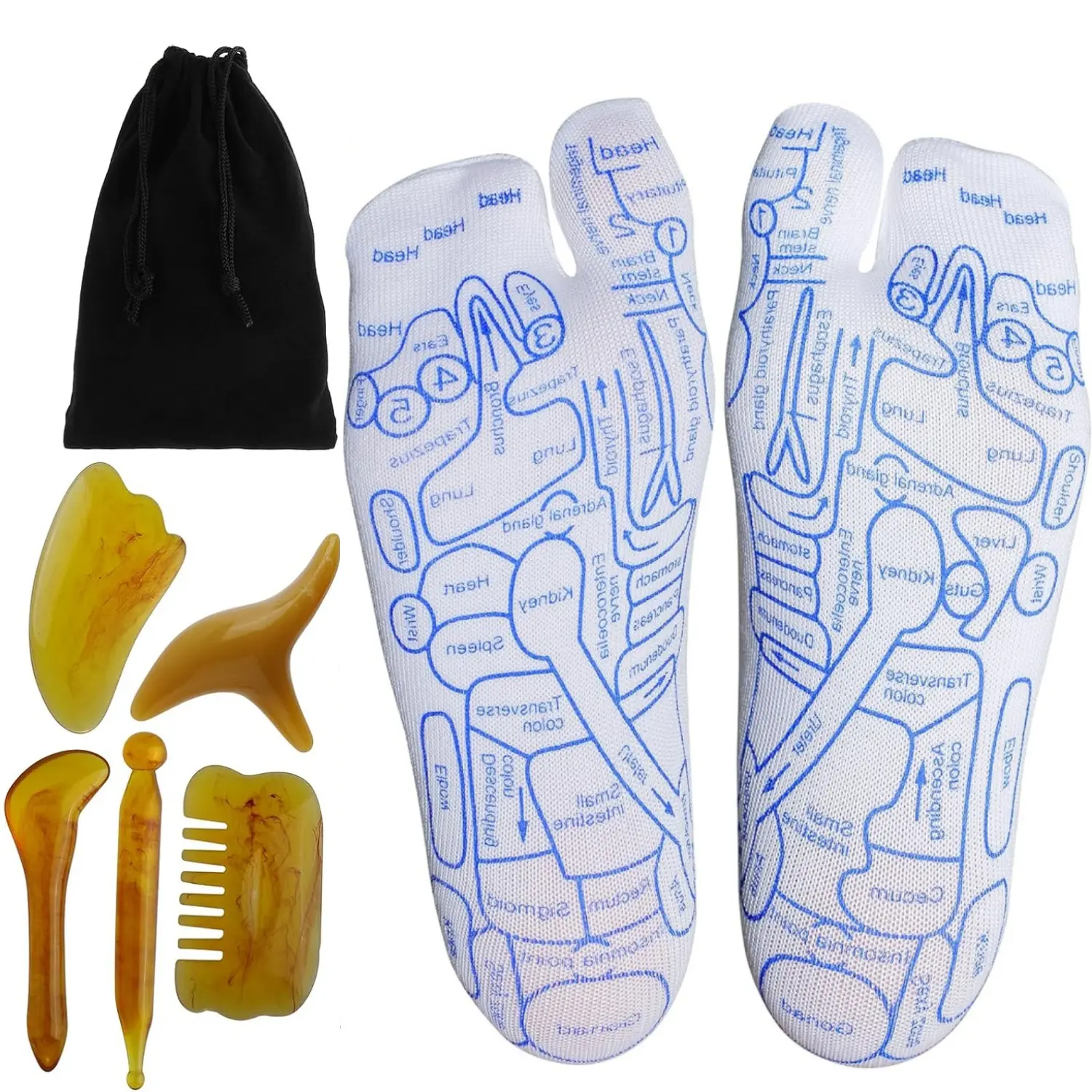 7Pcs Reflexology Socks Set,Reflexology Socks with Massage Tool,Foot Relief and Acupressure Reflexology Foot Massage Socks, White