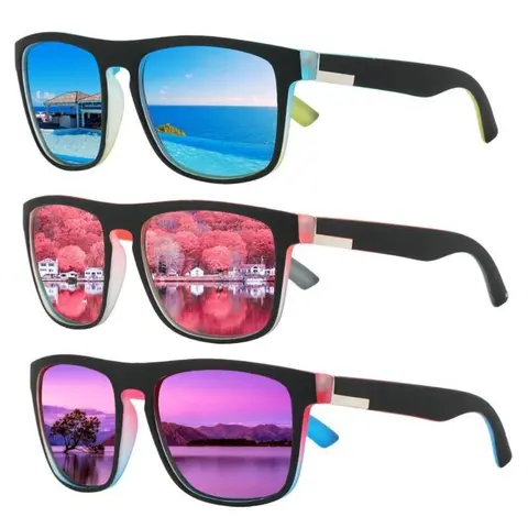 Unisex 3-Pack Retro Square Polarized Sunglasses - Full Rim Nylon Frame, Glare Cut UV Protection Lens, Sport-Ready Wear, Ideal for Driving & Outdoor Sports