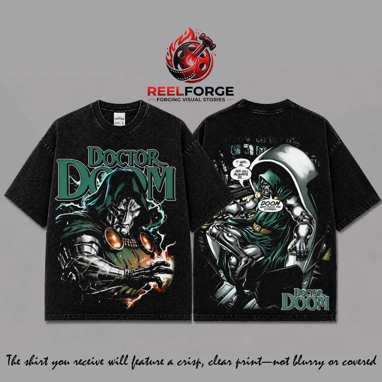 Doctor Doom Black Washed Graphic T-Shirt Ver 2, Doctor Doom Vintage Washed Tee, Comic Book Villain Shirt, Retro Supervillain Streetwear Apparel, Unisex Cotton Tee, Dark Fantasy Character Gift For Fans,quote 5CC