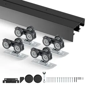 【fathersdaygift】VEVOR Bypass Door Hardware 4ft Heavy Duty Bypass Sliding Door Hardware KitAluminum Alloy Sliding Closet Door Hardware Set with Finger Pullsfor 2 Door SystemFit Door Thickness 1 3/8 " - 1 3/4"