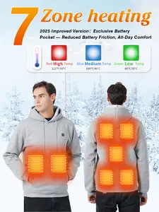 Heated Fleece Jacket in Zone 7, USB Charging Smart Heating Coat with Kangaroo Pocket, 3 Heat Settings, Unisex Warm Winter Sports Shirt - Perfect Halloween & Christmas Gift Sporty Breathable Outerwear
