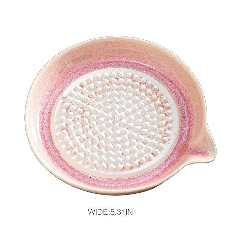 Handheld Glazed Gradient Ceramic Grater Plate - Porcelain Kitchen Utensil with Built-in Pour Spout for Adding Citrus Zest, Making Garlic Paste, Preparing Wasabi, Compact Easy-to-Clean Small Batch Grinding Tool