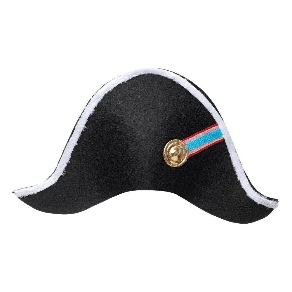 Napoleon Hat For Adults - Historical Tricorn Hat with Gold Emblem For Theme Party, Theater & Role Play - Costume Dress Accessory
