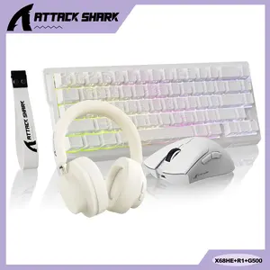 ATTACK SHARK X68HE Wired Gaming Keyboard and R1 Mouse Combo with G500 Over-ear Gaming Headset,8000Hz Rapid Trigger Magnetic Switch Keyboard,RGB Backlit, 59g Superlight Wireless Mouse     with 18K DPI,Bluetooth 5.3/Wired 3.5mm ANC Headset,for PC Mac