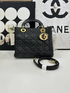 Pre-owned Dior Black and Gold Lady Five Compartment Bag Code 0111