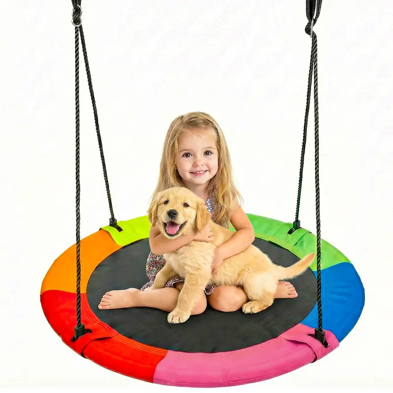 Hotjump 40-inch Diameter Galvanized Steel Waterproof Saucer Tree Swing - Playground Equipment, Sports Gear, 600 lbs Capacity, 360° Rotation, Hanging Straps, Adjustable Ropes, Metal Build, CPC Safety Certified, All-Season Use, for 4-6 Years Kids & Adults