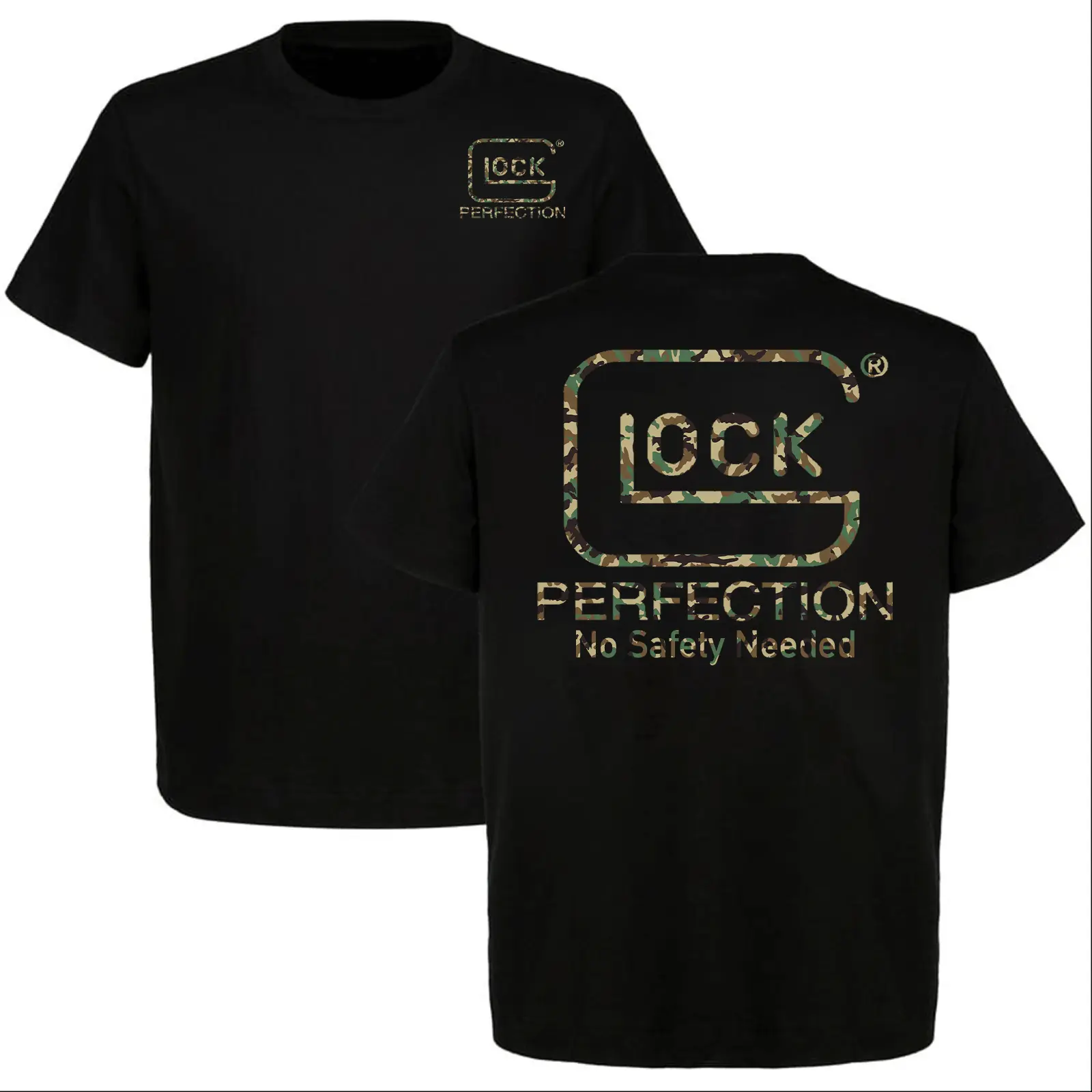 Men's 100% Cotton Camo Glock Logo Tactical Short-Sleeve T-Shirt - Crew Neck, Tactical Themes, Casual Sports Top, Holiday Gift for Gun Collectors, Personalized Birthday Gift, Shortsleeve, Casual Tee Shirt, Men's T Shirts