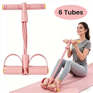 6-Tube Pedal Resistance Band with Handles, Natural Rubber Elastic Pull Rope for Home Gym, Arm, Waist, Sit-Up, Yoga and Abdominal Training