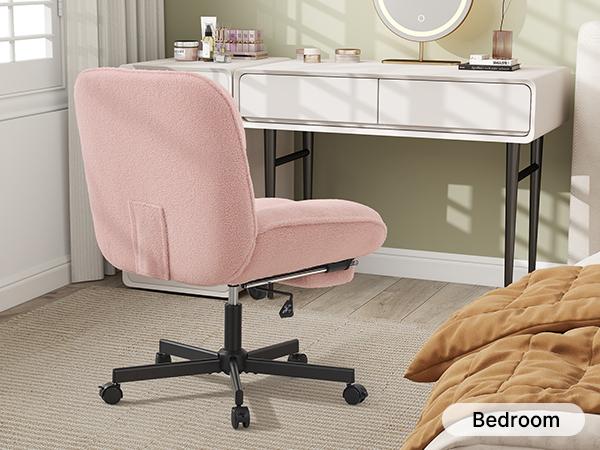 Criss Cross Chair with Foot Rest, Thick Cushioned Cross Legged Office Chair, Sherpa Swivel Vanity Chair, Comfy Height Adjustable Computer Office Desk Chairs for Home Office,Vanity