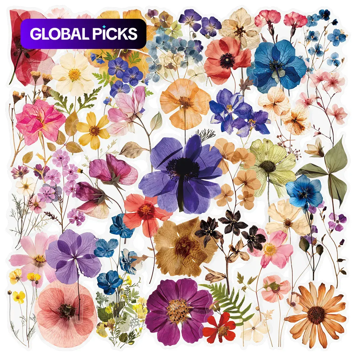 Flower Pattern Sticker, Transparent PET Pressed Flower Decals, Decorative Scrapbooking Stickers for Scrapbooking, Journaling, Gift Wrapping & Handmade DIY Crafts #GLOBAL PICKS