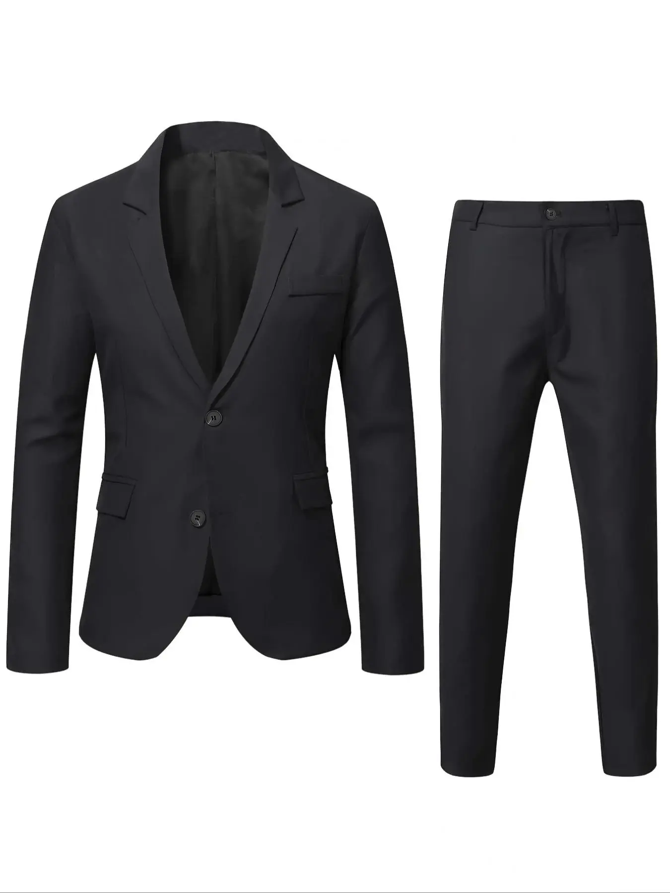 Men's Solid Lapel Long Sleeve Blazer & Pocket Pants Suit Set, Essential Business Attire Clothes, Slim Business Formal Suit Set for Work Office, Business Suits Set, Menswear for All Seasons