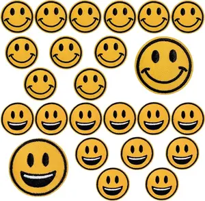 24pcs 1.8in Smile Face Sew/Iron on Patch Yellow Smile Face Repair Patches Cute Face Applique DIY Craft Accessories Clothes Embroidered Patches Vintage Patches for Jeans Bags Clothing Dress Hat Jacket