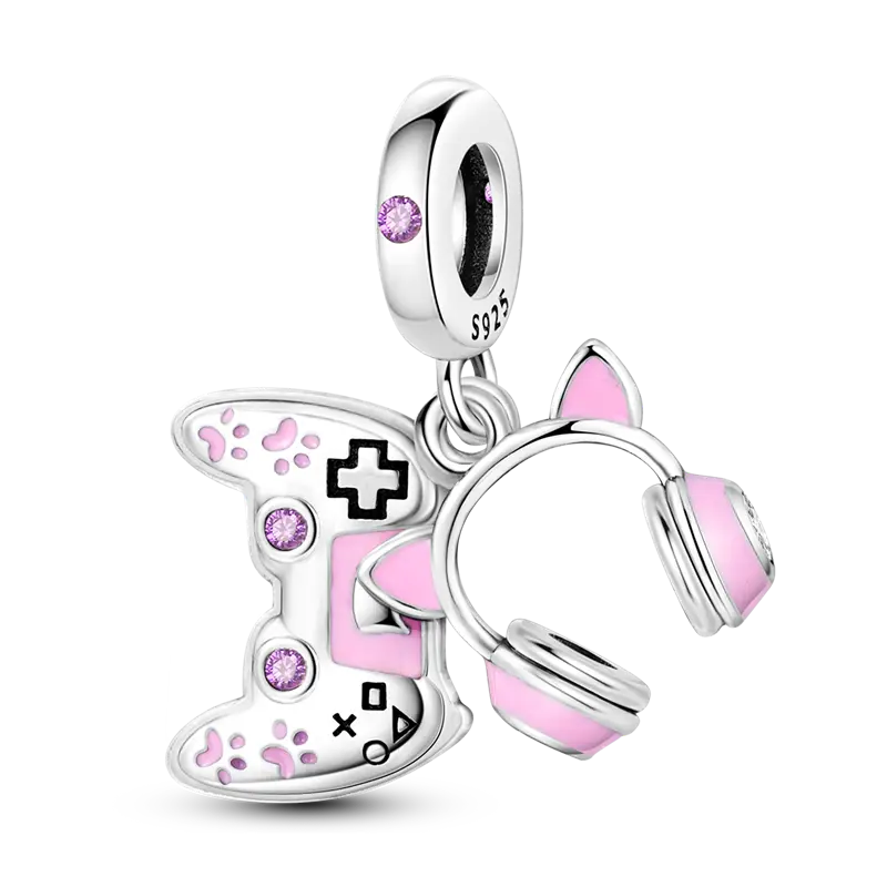 MULA Play & Win 925 Silver-Plated Charm - Gamer Controller & Headphones Design, Pandora-Compatible Women's Bracelet & Necklace Accessory, Game Collectible, Personalized Statement Jewelry Gift, Charms & Pendants