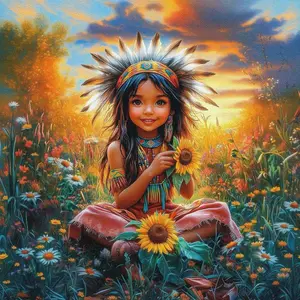 5D DIY Full Drill Round Diamond Painting - Diamond Painting Kit Sunflower, Sunset. Mosaic Canvas DIY Wall Art, Home Wall Decoration, Diamond Art Tools.