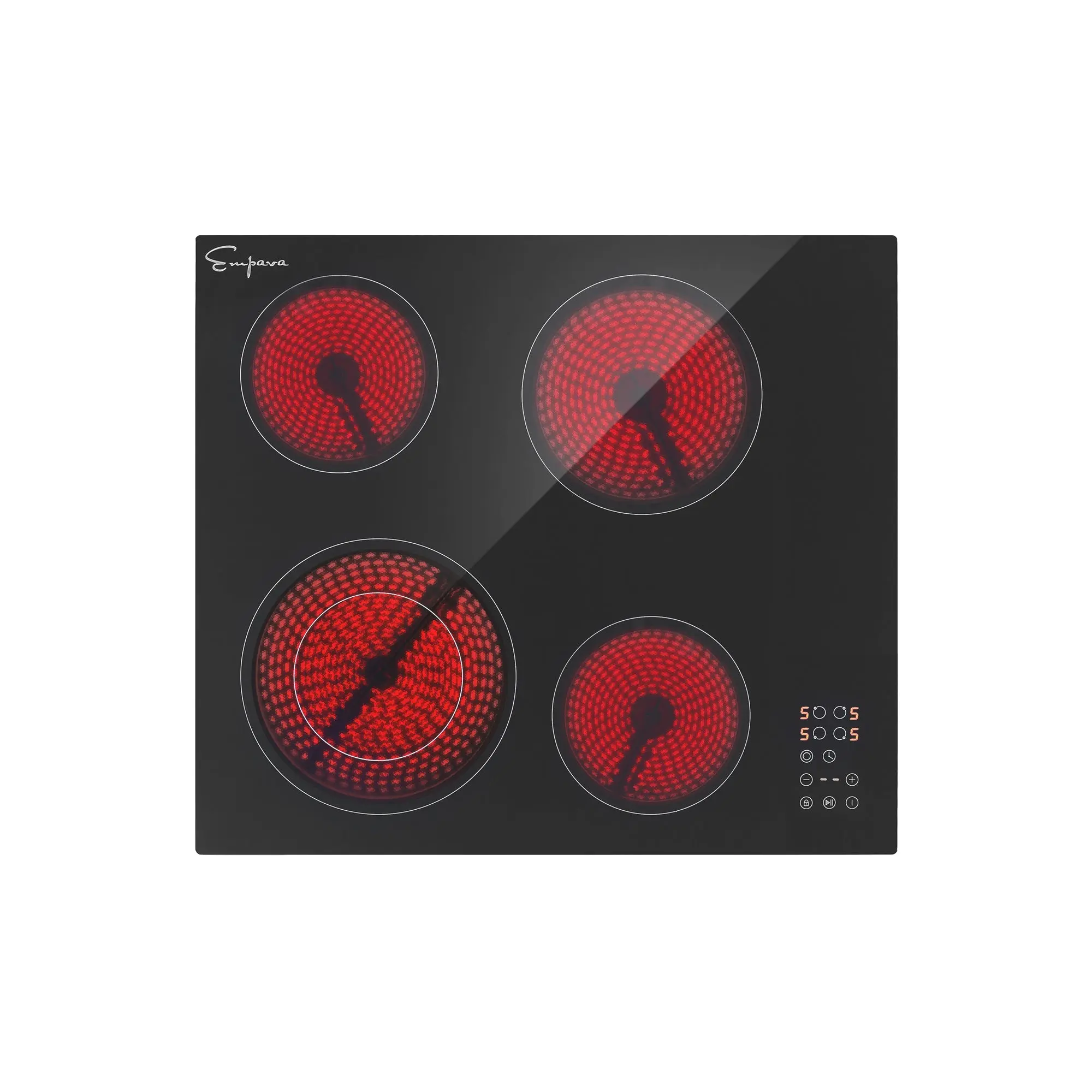 Empava 24-Inch Black Electric Radiant Induction Stove Cooktop - 6400W Total Power, 23.23" L x 20.47" W x 2.05" H Rectangular Glass Surface, Timer, Touch Controls, Residual Heat Indicator for Kitchen Use