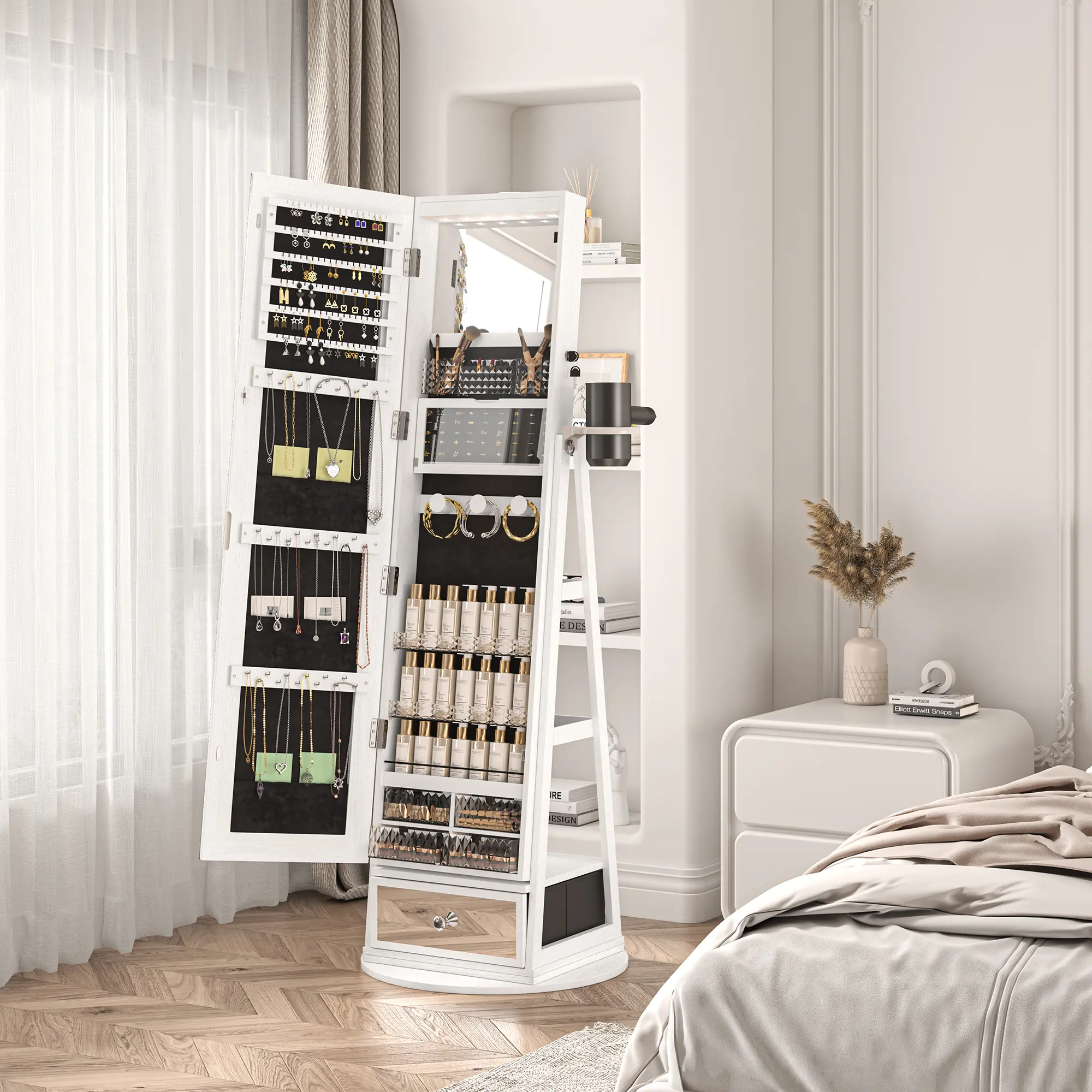 Summervibes LHBCRAFT Mirror Jewelry Cabinet Standing, jewelry armoire, Mirror with Storage, Standing Jewelry Armoire Organizer, Mirror Cabinet