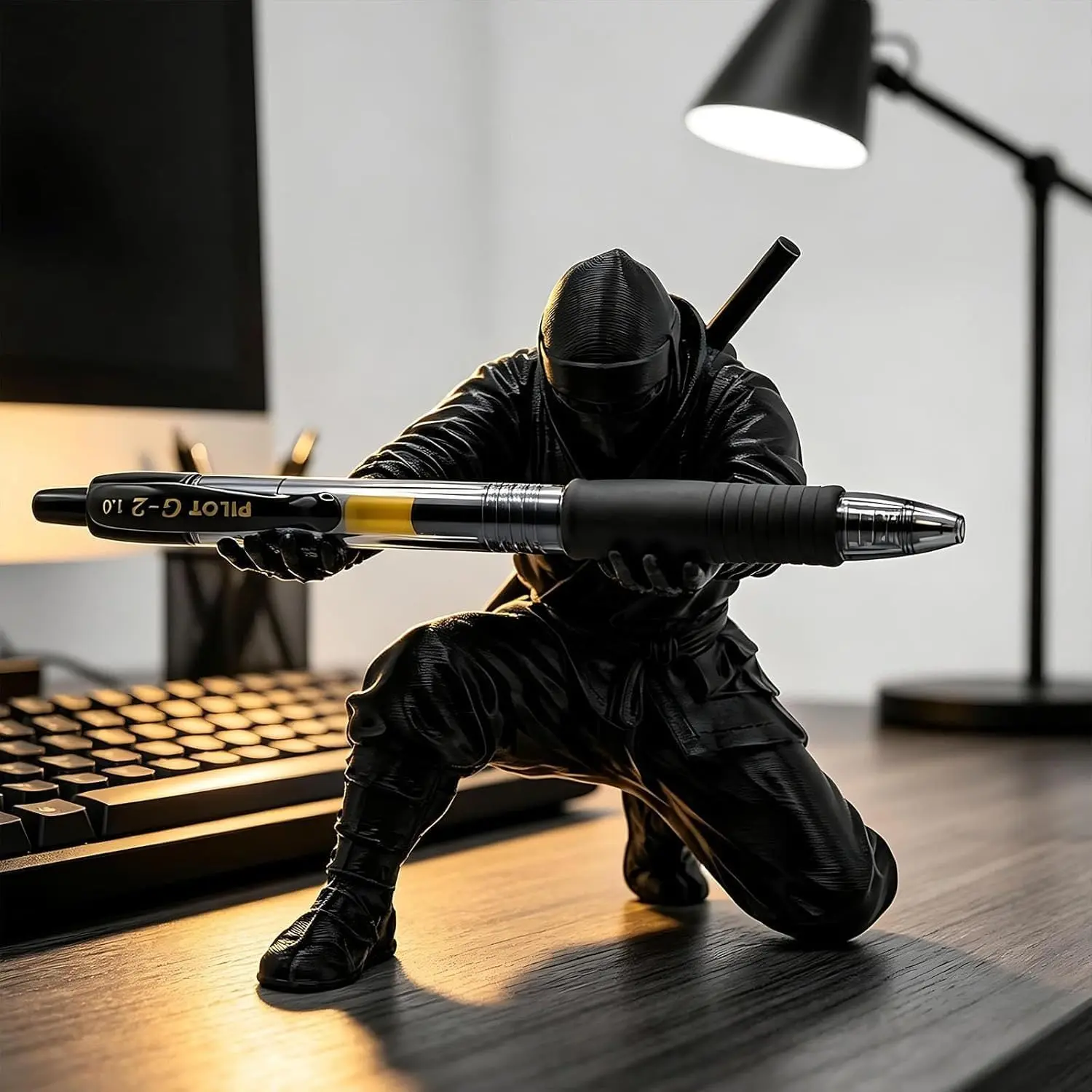 Black Ninja Pen Holder - Desk Organizer for Office, Home - Decorative Desk Accessory for Pen, Pencil Storage