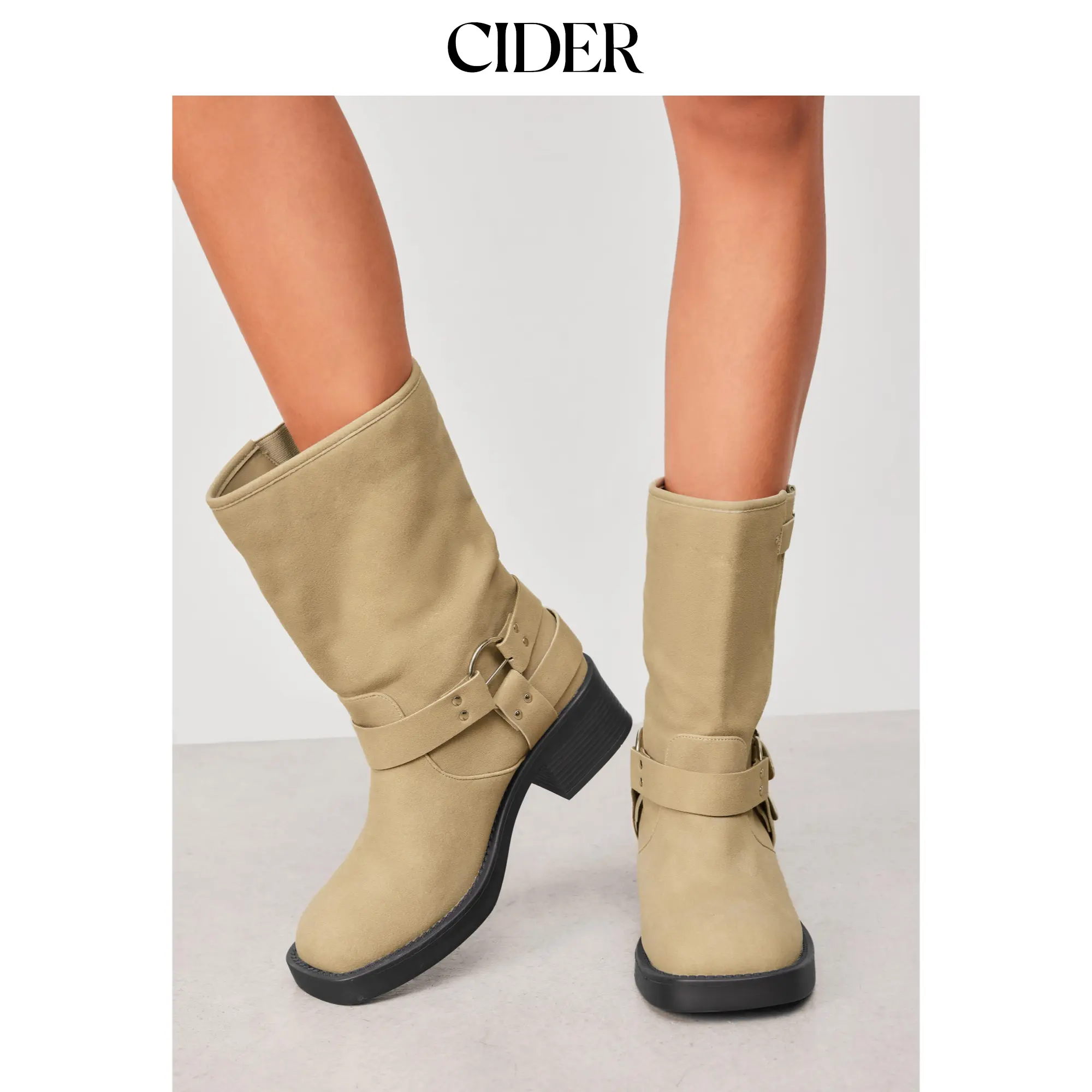 Cider [3 colors, size 6-11] BUCKLE CHUNKY HEEL ANKLE BOOTS, Shoe, Footwear